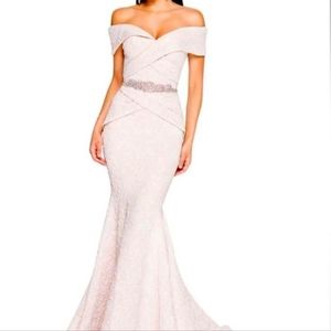 Terani Couture Blush and Gold Evening Gown